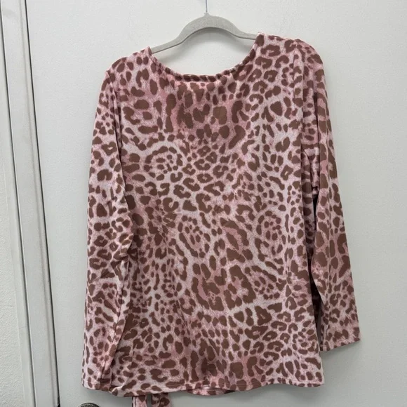 Belle by Kim Gravel Pink Leopard Tie Blouse - Picture 4 of 4